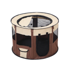 毛小孩星球 圓形摺疊寵物圍欄帳篷 貓狗適用 幼犬幼貓產房玩具房, L, 棕色, 1個