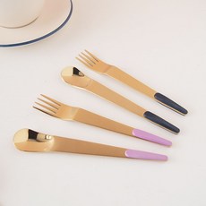 Bogen Sugar Gold 茶匙 2入 + 叉子 2入 套組 藍色 + 紫色, 1套, 茶匙 2入 + 茶叉 2入