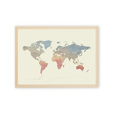 Marvelinhome 室內裝飾世界地圖01海報畫框, 米色木質