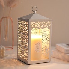 the Sweet 花紋簍空造型錶盤式燭燈+蠟燭 午夜款 L號+燈泡組 2入 隨機出貨, 白色(融蠟燈)