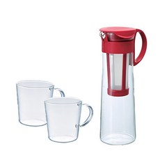 HARIO 咖啡機 1000ml MCPN-14R + 耐熱玻璃杯 300ml SRM-1824 2p, 紅色（咖啡機）、透明（馬克杯）, 1套