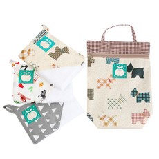 Coney Island 拼接圖案印花掛繩毛巾 3入+防水手提袋 D款, 我愛狗象牙，灰色三角，Juju Land, 1套