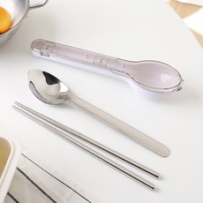 Bloom at home 透明便當餐具組, 湯匙 + 筷子 + 餐具盒, 灰色, 1套