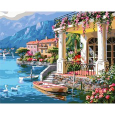 Play about 油畫點畫DIY名畫繪製 40*50cm 湖邊別墅, 1個, 混色