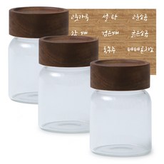 Iwooa 感性木質耐熱玻璃密封調味瓶 210ml x 3個 + 貼紙, 1套