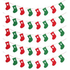 Party09 毛氈聖誕襪裝飾旗 5入, 紅色, 綠色