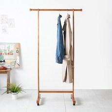 WOODYHOME 邊角設計原木立式衣架 移動式掛衣架, 棕色