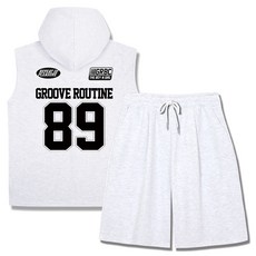 ILLUSO 特殊雙面布料 Refit Routine 89 寬鬆版無袖連帽T恤 百慕達單褶運動短褲 上下身套裝