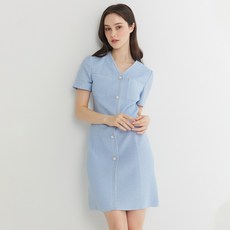 NICE CLAUP 短袖無袖粗花呢編織連身裙, 天空藍