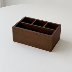 木質4格遙控器架 多功能收納盒, 1個, 棕色
