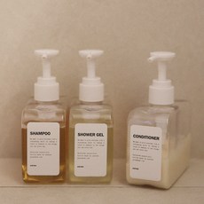 浴室纖薄補充瓶按壓瓶 300ml x 3入 + 3種標籤組, 1套, 白色(按壓泵), 白色(標籤)