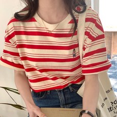 PEONIST 女款小熊條紋短袖T恤