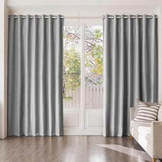 The Zari 99.99% 遮光輕量穿孔式遮光窗簾 2片 + 窗簾綁帶 2條, 煙燻炭灰色