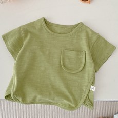 JOYMULTI MK 兒童透氣圓領口袋開衩素色羅紋短袖T恤