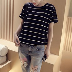 Goodif 女款Living條紋圓領短袖T恤