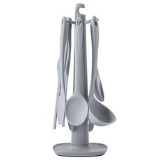 粉彩矽膠烹飪用具組, 6種炊具+掛架, 灰色, 1組