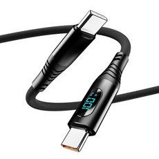 일리온 C타입-C타입 PD충전 100W LCD 디스플레이 패브릭 케이블, 블랙, 1개, 0.5m