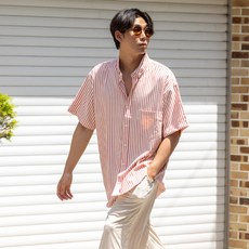 5XL 男士寬鬆版條紋短袖襯衫