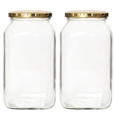 京城 方形玻璃罐, 2個, 1200ml