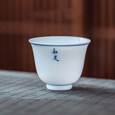 京德珍青花花神茶杯 地足, 白+藍, 1個