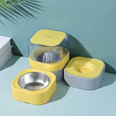 carno 寵物雙色半自動澆水餐具, 黃色的, 1個