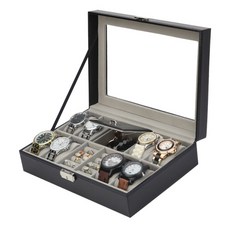 手錶收納8格與珠寶收納盒, 黑色, 1個