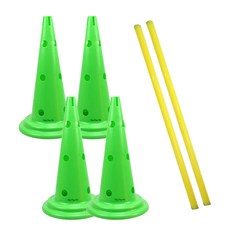 DING DONG PET 犬用遊戲組 M號 可調式三角錐 4入+長桿 1m 2入, 綠色, 1組