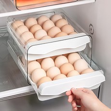 Bareunliving 32格雙層雞蛋收納盒, 白色, 1個