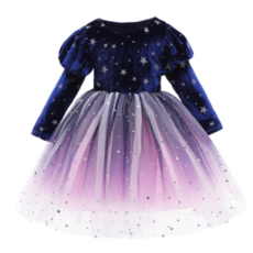 Angel Eye 女童絲絨泡泡袖星星紗紗洋裝