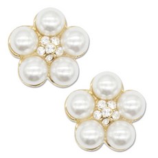 寶石水鑽鈕扣 15mm, 2個, 小珍珠 金色白色