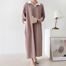 BONBONSTORY Tov 撞色翻領孕婦連身裙