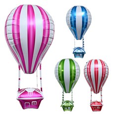 파티클럽 열기구 스트라이프 호일 풍선 4종 세트, 레드, 블루, 그린, 핑크, 1세트