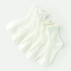 IBboom 女童棉質花朵網眼兒童襪5件組 J50