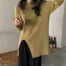 레몬소울 여성용 안다 반폴라 슬릿 골지 니트티