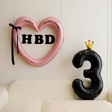 P&B UNITY HBD 愛心環緞帶氣球組, 05-3 粉紅黑 3, 1套
