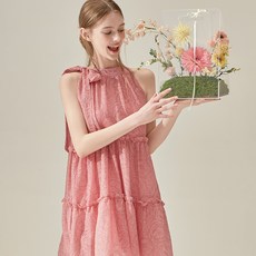 VikiniVender 女款 Sehiz 蝴蝶結繞頸迷你連身裙, 粉紅色