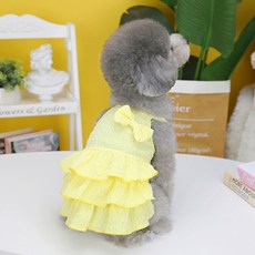 PASTEL PET 寵物蝴蝶結褶皺荷葉邊連身裙, 黃色, 1個