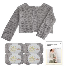 yarna 써니 밀키 가디건 뜨개실 45g x 4p + 인쇄도안 세트, 129 라이트그레이, 1세트