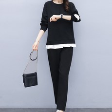 퀸이즈 여성용 레이어드 디테일 티셔츠 + 팬츠 세트