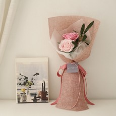 더플라워마켓 러블리 빅로즈 2송이 메세지택 비누꽃다발, 소프트핑크(02 생일축하 1), 1개