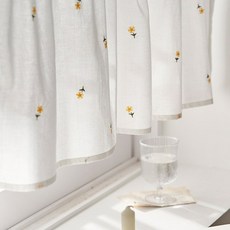 DECOVIEW 小蒼蘭刺繡廚房窗簾, 米白色 + 黃色 + 綠色