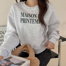 세이스타일 여성용 쁘렝땅 레터링 크롭 기모 보온 맨투맨