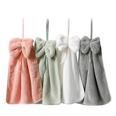 HelloKitchen 廚房多用途超細纖維蝴蝶結掛環擦手巾, 隨機出貨, 4個