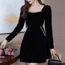 LUNAGIRL 女款Raven方領連身裙, 黑色