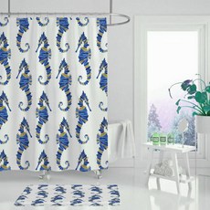 動物叢林浴簾 海馬 180*150cm+窗簾掛鉤 12入, 1套