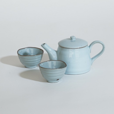 yido DOZAGI 陶瓷茶具3件組, 1套, 蘇活(天藍色 + 棕色), 茶壺 + 茶杯 2入