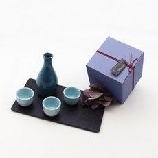 月鹽 韓國製 陶瓷 孔雀 德利瓶 天空杯 禮盒組, 1套, 德利瓶 + 酒杯 3入