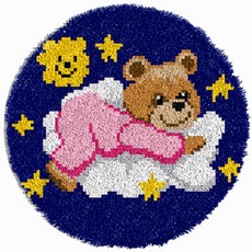 Alode 動物圓形地毯地墊 DIY手工刺繡套組 中文版 白色印花網布, 1套, 04