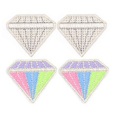 電繡布貼 鑽石 2款 2入, 1套, 銀色，粉彩