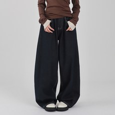 SUBI.JEANS 女款長款短款原色側邊細褶寬牛仔褲